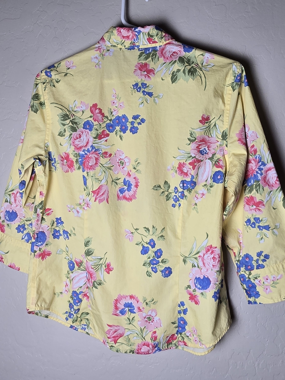 Liz Claiborne Womens Yellow Floral Button Up Shirt 3/4 Sleeve Size 8 Cottagecore - Picture 3 of 11